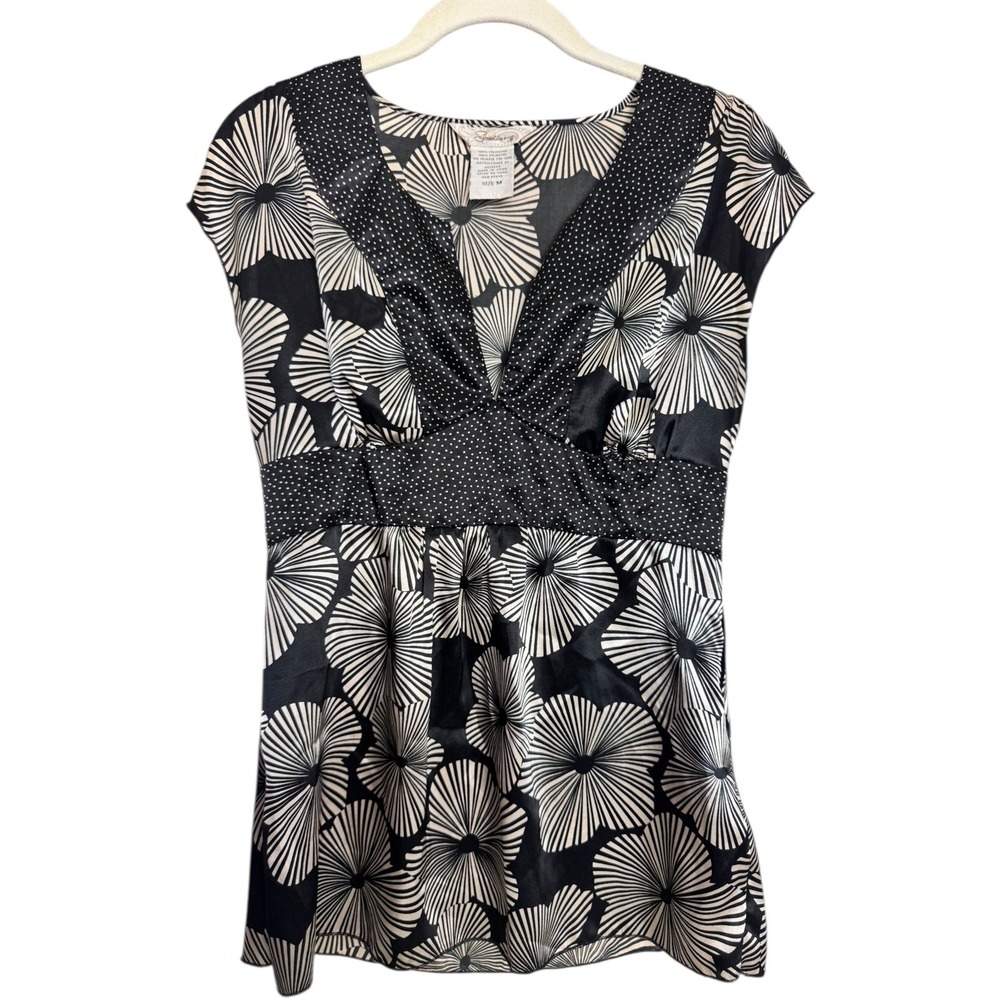 Speechless Blouse Top Women's M‎ Black Floral Y2K Workwear Bohemian Monochrome